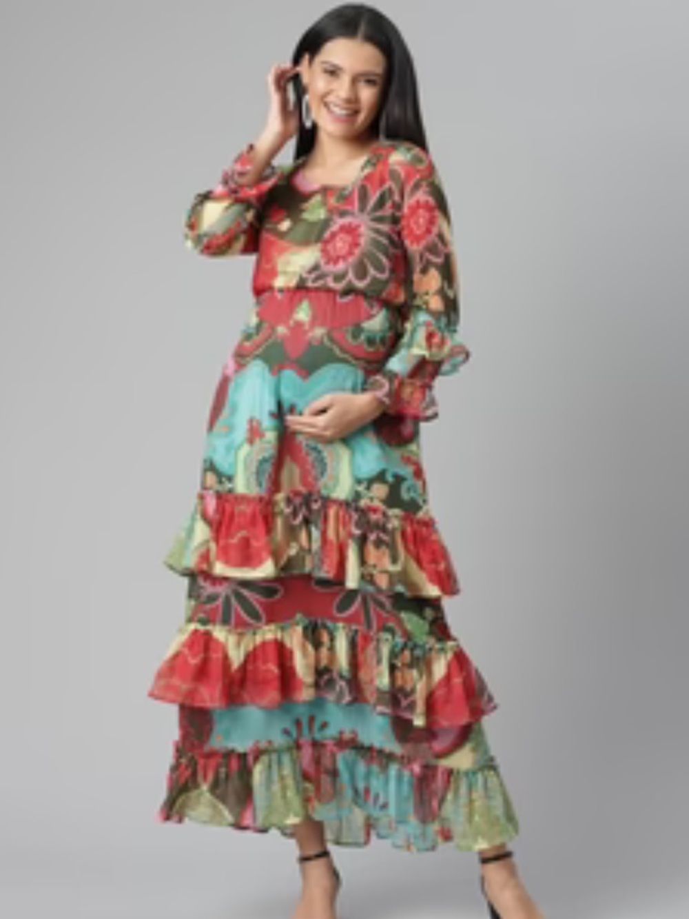 Wobbly walk nursing maternity chiffon maxi dress Women’s Small